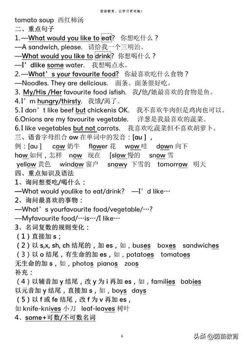 pep人教版五年级上册英语语法知识梳理，可打印